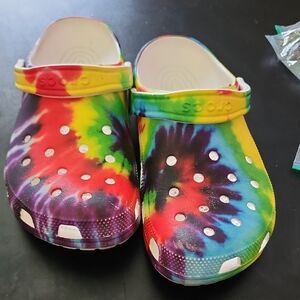 CROCS Kids Tie-Dye Slip-On Clogs in Rainbow Colors